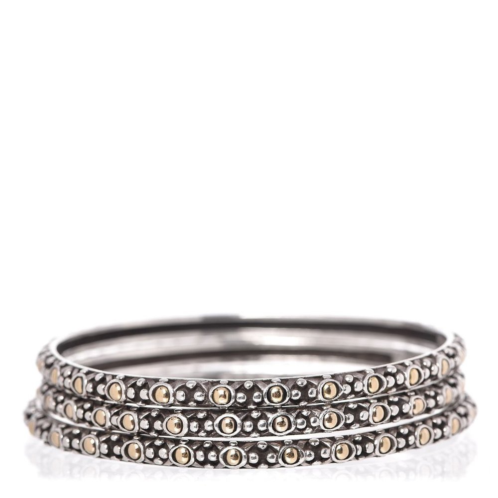 John Hardy 18K & Silver Jaisalmer 2-tone Slim Dot Bracelets Bangles Set of 3 Med